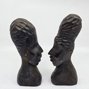 Vintage African Hand Carved Ebony Wood Sculpture Head Bust Face 8" Height Figure